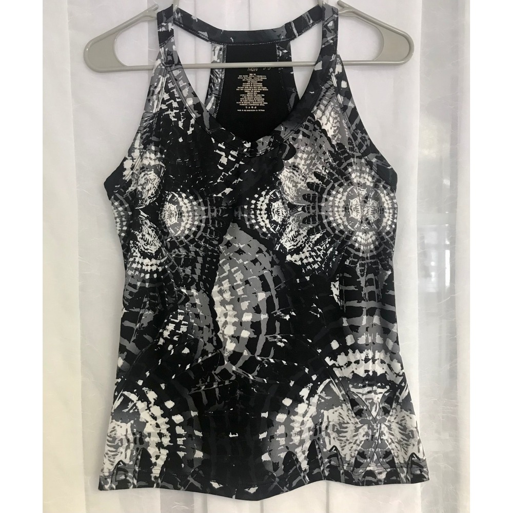 Danskin Now Yoga Racerback Tank Top Black White Abstract Print Dri-More Tech M